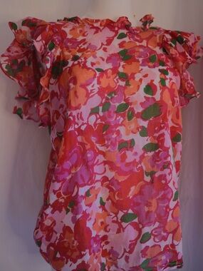 Banjanan Anthropologie Floral Cotton Sleeveless Ruffle Top M